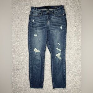 Judy Blue Jeans Womens 7 Mid Rise Vintage Relaxed Fit Distressed Holes JB88135